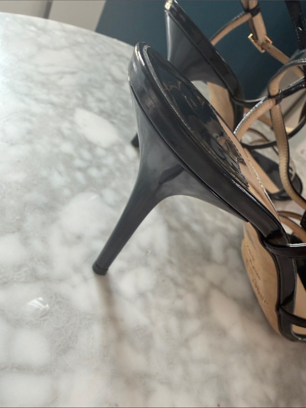 Jimmy Choo Dark Navy Patent Leather Sandals - like new on top, scuffed soles - Picture 7 of 12
